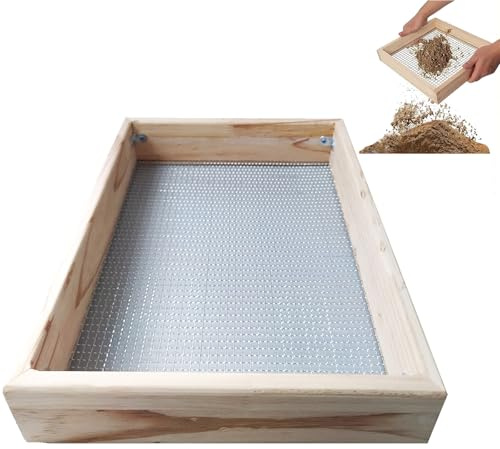 HANQ Bodensieb für Gartenarbeit, 40 x 30 cm, Holz, Handsieb, Schmutzsieb für Gartenarbeit, Steinsieb für Steine, Kompostsieb, Holzboden, Gartensieb für Pellets/Kies/Erde