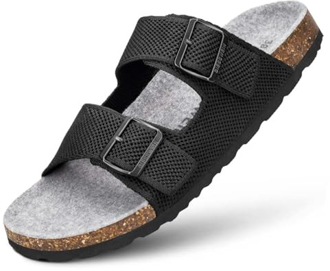 Giesswein Merino Slides Men - Pantolette mit ergonomischem Korkfußbett | Stufenlos verstellbare Riemen aus Ajour-Strick & weiche Merino-Decksohle – luftige Komfort-Sandale für Herren im Sommer