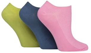 Elle Ladies No Show Socks - Soft Breathable Cooling Bamboo, Ribbed, Low, Trainer, Plain and Colourful in a Multipack of 3 Size 4-8