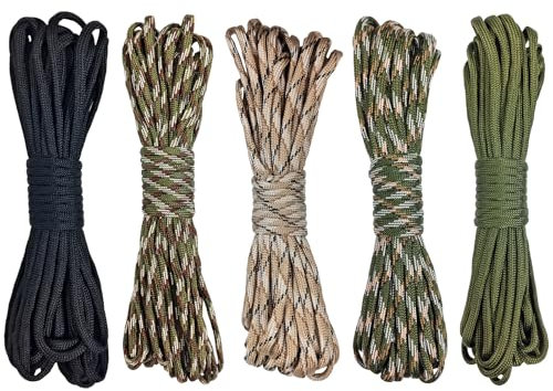 LUKDUNG 50m Paracord 4mm, 5 piezas x 10 Metros/33ft Paracord, 7 hebras de núcleo de cuerda de nylon para al aire libre, camping, pulseras de bricolaje, correa de perro, 5 colores, longitud total 164ft