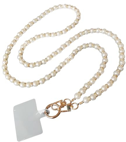 JOMA-E Shop Phone Lanyard Crossbody Stylish Anti-Theft Strap with Tabs, Detachable Chain for iPhone Pearl Beads Charm Chain, Cell Phone Neck Holder for Women