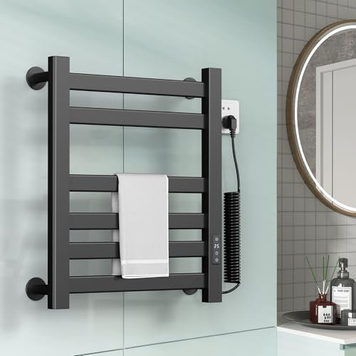 CUPCHID Elektrischer Badheizkörper, 200W & 580x490mm LED Touchscreen-Handtuchheizkörper, Handtuchheizkörper Elektrisch mit Timerfunktion, IPX4 Wasserdicht Handtuchhalter für Zuhause und Hotel