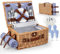 SenDeluz Panier de Pique Nique pour 4 Personnes, Panier en Saule Fait à la Main avec Couverture de Pique-Nique et 4 Ensembles de Vaisselle pour Le Pique-Nique, Le Camping et L'extérieur