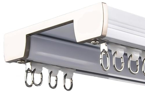 NIKSHI Double rail de rideau, rail de plafond en aluminium, approprié pour le salon, salle de bains, chambre à coucher, cloisonné, A-100cm