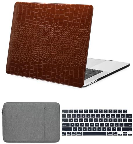 FFBOFFC Case Compatible with Old Version MacBook Pro 13 inch Case 2012 2011 2010 2009 2008 Model A1278 with CD-ROM, PU Leather Hard Shell Case & Keyboard Cover Skin & Sleeve Bag, Brown