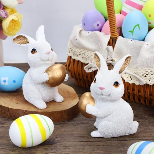 Sahoottie 2 Stück Keramik Osterhasen Figur Osterhase Ornamente Hasen Figur Weiß Kaninchen Geschenke Kaninchen Geschenke Ostern Ornament Easer Geschenke Osterhase Dekorationen