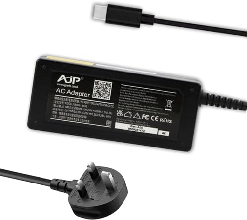 65W USB C TYPE C AC Charger Replacement for Fujitsu Lifebook E4512 E5410 E5412 E5413 E5510 E5512A E5513 Laptop Adapter with UK power Cord
