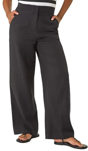Roman Originals Smart Twill Wide Leg Pocket Trouser for Women UK - Ladies Everyday Holiday Spring Summer Comfy Soft Evening Vacation Work Party - Black - Size 20