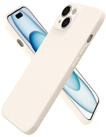 oakxco for iPhone 15 Plus Case Silicone, Ultra Slim Thin Phone Case for Women Girls, Plain Solid Color Minimalist Aesthetic Cute Girly Design, Soft Rubber Gel TPU with Camera Cover, Beige Stone