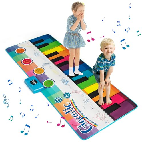 GOPLUS Tapis de Piano Enfant, 181CM Tapis de Danse Géant avec 24 Touches, 8 Sons d'Instruments, 10 Chansons, Jouet Éducatif Musical pour Filles Garçons 3+ Ans