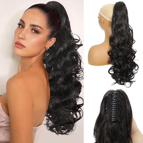 24 Inch Ponytail Extension 190g Long Curly Wavy Claw Clip in Ponytail | Synthetic Claw Pony Tail Hair Pieces for Women,Easy to install,reusable,suitable for beginners,Daily use