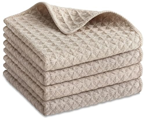 Lusofie 4 Pcs Barista Towels Barista Microfiber Cloths Professional Cleaning Towels Coffee Machine Accessories for Steam Wands, Countertops And Milk Frothers, Coffee Bar Essentials, Khaki(12”x12”)