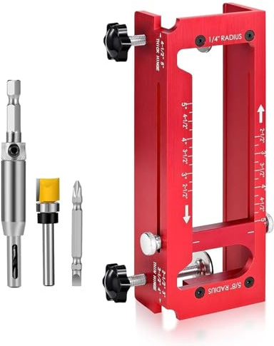 Door Hinge Jig for Woodworking and Door Installation, Adjustable Mortise | Fits 2.5in to 5in Hinges, 1/4in Radius, 5/8in Radius and Square Corner, Built-in Depth Gauge, Door Lock Installation Kit