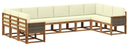 vidaXL Outdoor-Sofagarnitur 10 pcs Natur und Creme Massivholz Akazie, Gartenliege, modernes Lounge Set, wetterbeständige Möbel, perfekte Sitzgruppe für den Außenbereich