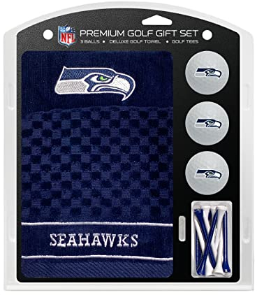 Team Golf NFL Seattle Seahawks Geschenkset: Besticktes Golf-Handtuch, 3 Golfbälle und 14 Golf-Tees 7,5 cm Regulation, dreifach gefaltetes Handtuch 40,6 x 55,9 cm, 100% Baumwolle