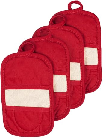 Ritz Premium Pot Holders & Heating Pads (4-Pack), 8.5 x 5.5, Heat Resistant, 100% Cotton Terry-Looped Pocket, for Kitchen and Barbeque, Paprika Red