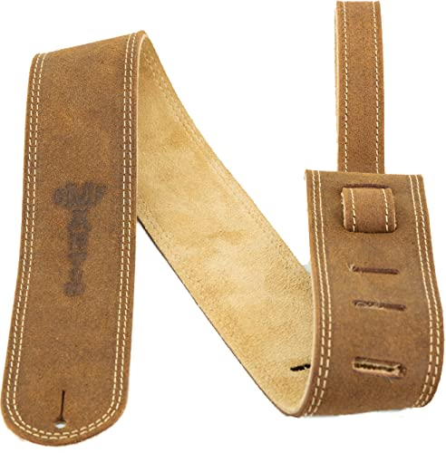 MARTIN Gitarrengurt aus braunem, gealtertem Leder mit brauner Wildlederfutter, geprägtes Logo, sehr bequemer Lived-In-Effekt (A0027)