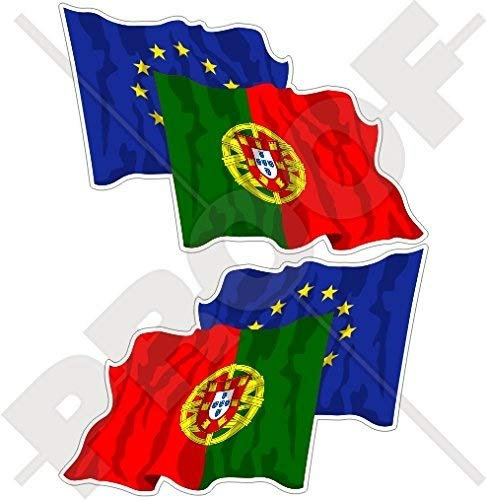 Europäischen union-portugal Waving Flag Paar, eu-pt europe-portuguese 119,4 cm (120 mm) Bumper Sticker, Aufkleber Vinyl X2 (links-rechts)