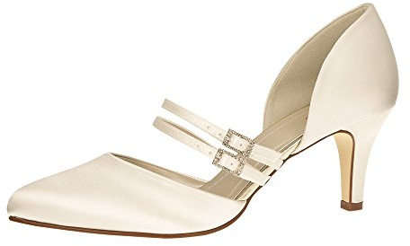 Rainbow Club Brautschuhe Misty - Pumps Ivory Satin - Tanzschuhe mit Riemchen - Gr 38.5 EU 5.5 UK