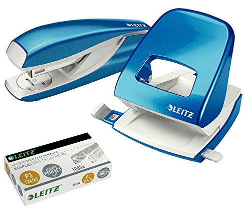 Leitz 5008 NeXXt Series Bürolocher, Metall, bis zu 30 Blatt (Set ? blau metallic)