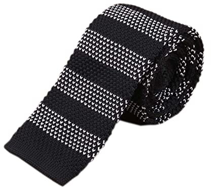 Strickkrawatten für Herren, Vintage, Business, Smart Casual, 5,1 cm, Skinny Streifen, Strickkrawatte, gestreift, verschiedene Muster, schwarz / weiß, Einheitsgröße