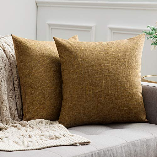 MIULEE Kissenbezüge Kissenhülle Dekokissen Leinen-Optik Dekorative Kissenbezug Sofakissen Couchkissen Deko Kreuz mit Verstecktem Reißverschluss für Sofa Schlafzimmer 2er Set 45x45 cm Hellbraun