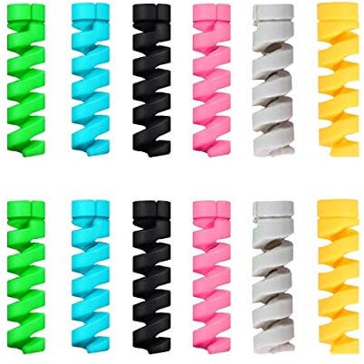 BSGP Cord Management Cover, 12 PCS Silicone Spiral Cable Protector, Cable Saver for Notebook Phones Chargers, Multicolor