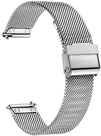 XIRUVE Bracelet Maille de Montre Acier Inoxydable Libération Rapide Homme Femme 12-24mm (22mm, Argent)