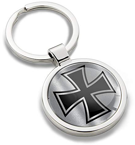 Biomar Labs® Metal 3D Keyring Key Ring Chain Stainless Steel Gift Box Men Women Keychain Bag Accessories Jewelry Handbag Silver Iron Cross Emblem KK 264