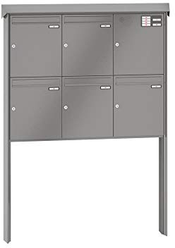 RENZ/Prisma / 5er Freistehende Briefkastenanlage Standbriefkasten mit Sprechfeld/RAL-Farbe 9007 Volumen 23 L/zum Einbetonieren/Dein-Briefkasten.de