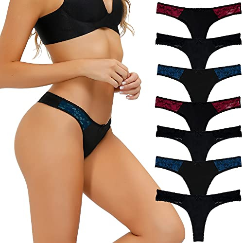 COMSOFT Damen Mikrofaser Low Rise Tanga Höschen T Back Strings von 7 | 100% Baumwoll‑Schritt,atmungsaktive Stretch Hipster,weich Strings & Tangas,femininer Tanga,Sport,Dates