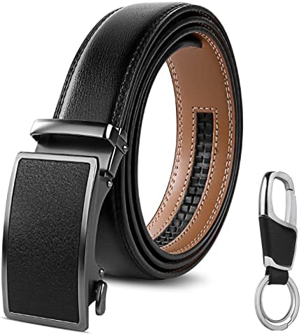 flintronic Herren Gürtel, Leder Ratsche Automatik Gürtel für Männer Ledergürtel Breite 3.5cm Länge 125cm Mit Skala (inkl Schlüsselbund & Geschenkbox)