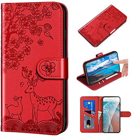 Bartern Handyhülle für iPhone SE(2022)/SE(2020) Klappbar, Flip Phone Case,Magnetische Hülle mit Kartenfach Standfunktion Schutzhülle PU Leder Wallet Case für iPhone 7/8,Rot