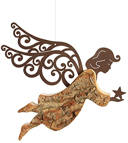 Thankgoods Engel Figur Holz mit Rostflügeln – Himmelsbote 18,5 cm – Geschenkidee Dekoration