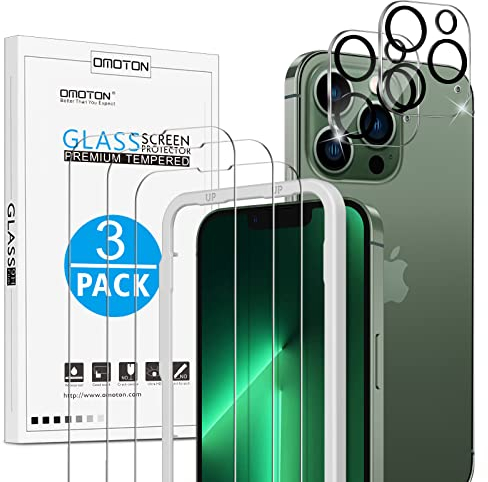 OMOTON für iPhone 13 Pro Max Panzer Schutz Glas Schutzfolie, kompatibel mit iPhone 13 Pro Max Kamera Schutzfolie, 3+2 Stück, Anti- Kratzer, Bläschenfrei, 9H Härte, HD-Klar