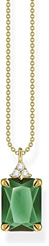 Thomas Sabo Damen Kette mit grünen und weißen Steinen vergoldet, aus 925 Sterlingsilber mit 750 Gelbgold Vergoldung, Länge 45cm, KE2089-971-6-L45V