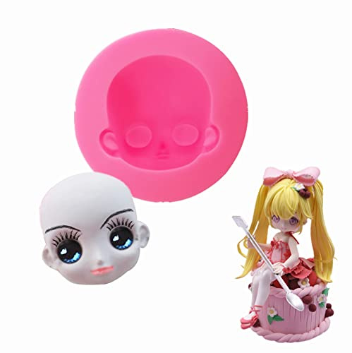XLZSP 3D-Puppenkopf Baby Gesicht menschlicher Kopf Silikon Fondant Formen Mädchen Gesicht Formen Fondant Dekoration Form Süßigkeiten Ton Schokolade Formen Handgemachte Seife Gips Form (1 Stück)