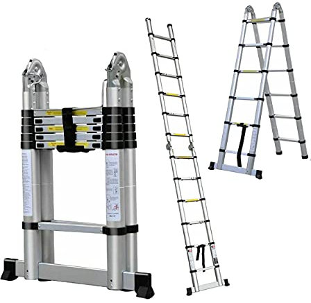 Scala Telescopica Pieghevole 3,8M (1.9M+1.9M), Scala Estensibile Multiuso Allungabile Scaletta Alluminio, per soffitta soppalco libreria, scala doppia antiscivolo, portata 150 kg