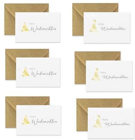 6 Premium-Weihnachtskarte Klappkarte 10,5x14,8cm - mit 1 Naturumschlag - merry christmas frohe Weihnachten Grußkarte zu Weihnachten Weihnachtskarten happy x-mas
