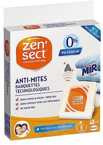 Zen'Sect - Anti-Mites - Textiles – 8 barquettes technologiques - Protection vêtements - Zéro larves et œufs - Aucun contact avec les vêtements - Ne tache pas - 0% Parfum - 100% Zen - Jusqu’à 6 mois