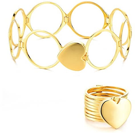 Magic 2-in-1 Folding Retractable Ring Bracelet Stainless Steel Bracelet Ring Dual-use Bracelet Heart Lock Love Bracelet n Women's Stretch Bracelets