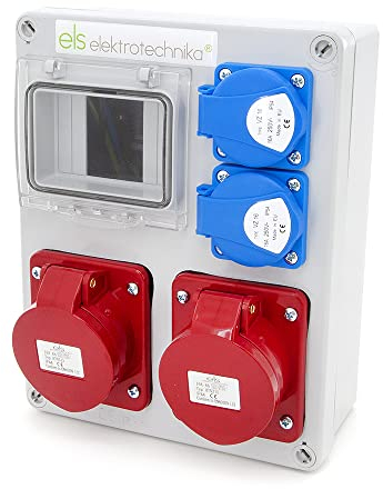 ELS Elektrotechnika Stromverteiler Baustromverteiler Wandverteiler Leer Leergehäuse Schuko Steckdosen 2x 230V und 2x CEE 16A zur Nachrüstung mit modularen Geräten, Verkabelt, IP44