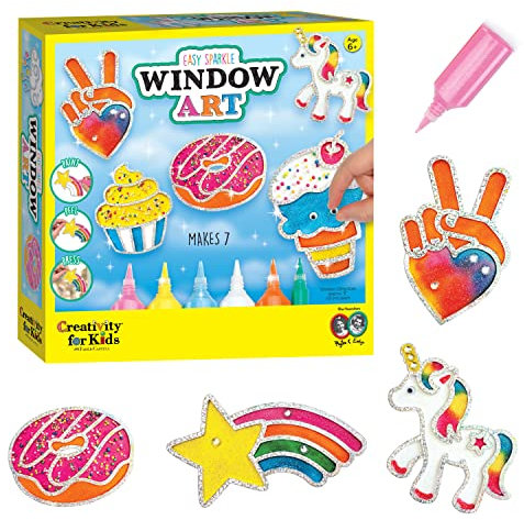 Creativity for Kids Easy Sparkle Window Art Kit - Paint and Decorate 7 DIY Suncatchers, Arts and Crafts for Kids Ages 6-8+, Activities for Kids