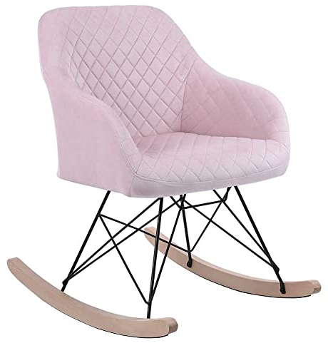 BAKAJI Poltrona Sedia a Dondolo Relax Casa Rivestimento in Tessuto Struttura Legno Imbottita Piedi in Metallo Base Dondolante Legno Dimensione 75 x 58 x 80 cm Design Slitta Scandinavo (Rosa)