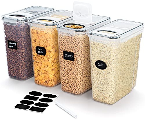 Lifewit 5.5L Cereal Storage Containers Dispenser with Flip-Top Lids, Airtight Plastic Food Storage Boxes with Labels for Kitchen Pantry Organisation, Rice, Oats, Flour, Sugar, BPA Free
