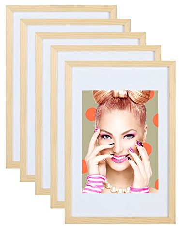IDEAL TREND 3er 5er Set Holz Bilderrahmen Lifestyle Plexi Foto Rahmen Collage Wanddeko Poster S111: Farbe: 5er Pack Natur | Format: 10x15