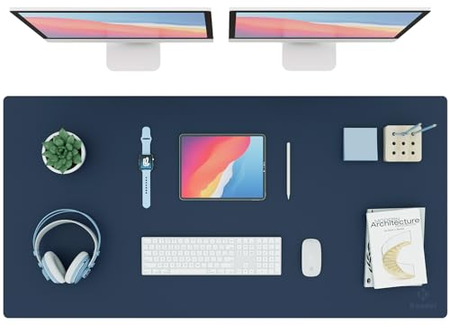 K KNODEL Tischunterlage, Schreibtischunterlage, 120 x 60cm PVC Tischunterlage, Laptop Tischunterlage, wasserdichte Schreibunterlage für Büro- oder Heimbereich, doppelseitig (Dunkelblau/Gelb)