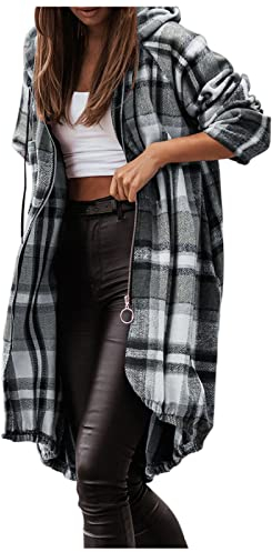 CCOOfhhc Karierte Hemdjacke Lang Damen Flanell Leicht Oktoberfest Freizeit Boyfriend Hemd Freizeithemd Kariert Lässig Plaid Oberteil Hemdbluse Outwear Große Größen Locker Longshirt Flanell Jacke
