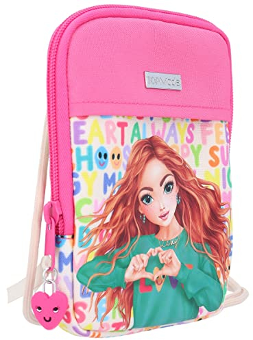 Depesche 11975 TOPModel SelfLove - Mini Bag mit Model-Motiv und buntem Schrift-Design, Tasche in Pink mit längenverstellbarem Tragegurt und Anhänger