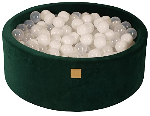MEOWBABY Piscine à Balle pour bébé – Piscine à balles Douce en Velours 90x30cm avec 200 balles – Fosses a Boules pour Enfants, Vert Foncé
